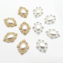 10 pieces 33 * 25mm oval pearl alloy diamond button jewelry hairpin dress wedding decoration manual Diy accessories