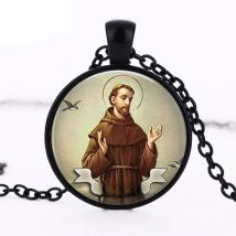 1pcs/lot St Francis Logo Necklace Pendant Saint Charm Art Handmade Round Vintage Bronze Necklace Women Jewelry Men Gift HZ1
