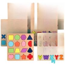Kids Alphabetic Arithmetic Number Geometric Shapes Wooden Puzzle Montessori Preschool Learning Educational Game Toy for Children