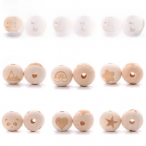 20mm 10-30Pcs Natural Wood Beads Round Double-sided Carving Patter Spacer Wooden Pearl Lead-Free Balls Beads for Jewelry Making