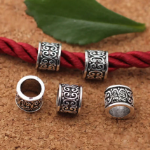 10pcs/lot Tibetan Silver Embossed Tube Big Hole Spacer Beads Handmade Charm Metal Beads DIY Bracelets Jewelry Making Findings