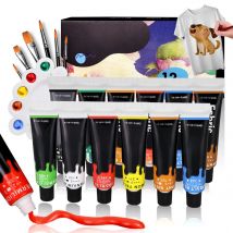 COLORFUL Fabric Paint Set for Clothes with 6 Brushes, 1 Palette, 12 Colors Permanent Textile Puffy Paint  Kit for Shoes, Canvas