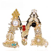 Rinhoo Vintage Rhinestone Letter A D G S M Enamel Imitation Pearls Brooches Women Baroque Alphabet Initial Pins Wedding Jewelry