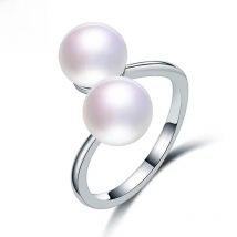 Double White 8mm Genuine Natural Pearl Ring 925 Sterling Silver Rings for Women Wedding Ring Wedding Rings Silver 925 Jewelry