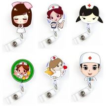 1pc Cute Cartoon nurses doctors Retractable Badge Reel Students Exhibition Pull Key ID Name Card Badge Holder School Supplies