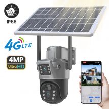 Telecamera solare PTZ wireless 4MP 4G Doppia lente Doppio schermo Telecamera IP esterna Pannello solare Audio Telecamera di sorveglianza di sicurezza PIR