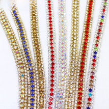 1 yard Color three-drain rhinestone trim crystal diamond chain DIY hot ironing for home bags, shoes decorative accessories TR153