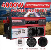 Convertitore di potenza da 4000 W 3000 W Trasformatore da CC 12 V a CA 220 V 230 V con 4 prese USB UE con display a LED per auto da telefono RV