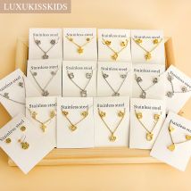 LUXUKISSKIDS elegancki, szykowny serce indyjska biżuteria zestawy kobiet ślubne korona naszyjnik ze stali i kolczyki bijoux hurtowo