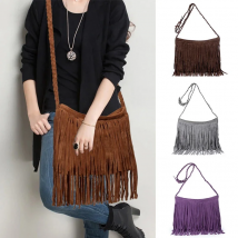 2023 New Women's Fringed Leather Shoulder Bag with Knitting Strap Soft Ethnic Style PU Messenger Bag Solid Color Tassels Handbag