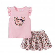 Mudkingdom Cute Girls Clothes Sets Floral 2Pcs Cartoon Kids Ruffle Sleeve Tank Top and Skirt Outfits for Girl Clothing Adorable