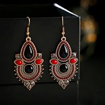 Ethnic Women's Water Drop Bohemian Earrings Vintage Red Black Beads Gypsy Jhumka Earrings Oorbellen Hangers