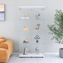 Anajqaqia Mueble de cristal de 4 estantes con puertas dobles, vitrina con cerradura, vitrina de colección para dormitorio, blanco