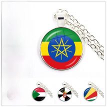 Ethiopia Islas Canarias Kenya Sudan Madeira Melilla South Sudan Ceuta Seychelles National Flag Glass Cabochon Pendant Necklace