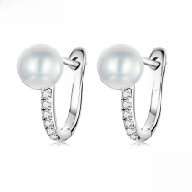 BAMOER Luxury 925 Sterling Silver Pearls Ear Buckle Simple Crystal Heart Star Stud Earrings for Women Wedding Jewelry Gift