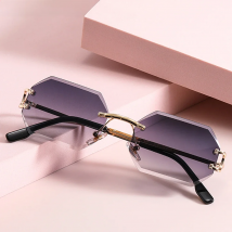 Kachawoo octagonal sunglasses rimless metal male fashion sun glasses female rectangle frameless blue brown pink European style