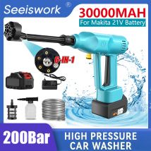 SEEISWORK-1000W 200Bar lavatrice elettrica ad alta pressione senza spazzole 6 in 1 pistola ad acqua per lavaggio auto pistola a spruzzo da giardino per batteria 18V-21V
