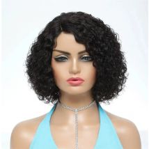 Jerry Curly Human Hair Wig With Bang Short Bob Full Machine Made Wig For Black Women Natural Color 180 Density 5x1 Part Wig