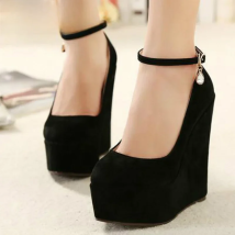 Flock wedges pumps large size female Custom high heels bride wedding shoes woman platform ankle strap party pumps women WSH2594