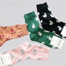 CHAOZHU New Korea Japanese Cartoon Lovely Animals Rabbit Fox Elephant Alpaca Cute 200 Needles Knitting Women Socks 4 Seasons