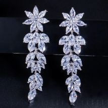 CWWZircons Luxury Marquise Cluster Flower Shape Cubic Zirconia Long Dangle Drop Earrings for Brides Wedding Jewelry CZ432