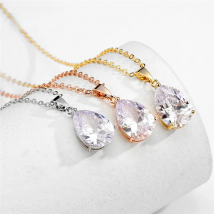 ZAKOL New White Water Drop Cubic Zirconia Clavicle Chain Necklace Simple Temperament Women Wedding Party Jewelry NP3098