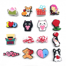 Romantic 1PCS Cartoon Valentine PVC Lovers Shoe Charms DIY Rose Accessories Fit Sandals Decorate Girls kid Festival ​Party Gifts