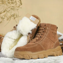 Men Winter Boots Fur Integrated Snow Boots Men's Warm Thickened Non Slip Wool Genuine Leather Shoes Man Cold Proof Boots