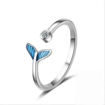 Fashion 925 Sterling Silver Jewelry Mermaid Tail Cuff Rings Anel Sea Whale Fish Tail Bague Rings Women Romantic Gifts Wholesale