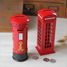 ERMAKOVA Metal London Telephone Booth Postbox Money Box Retro England Phone Figurine Piggy Bank Coin Bank ChildGift Home Decor