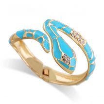 KAYMEN Animal Style Snake Bangle Cuff Bracelets Gold-plated Inlaid Rhinestones Enamel Bangle Bracelet for Women Girls Teens