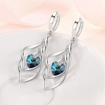 ZDADAN 925 Silver Hollow Blue Crystal Long Drop Earrings For Women Fashion Wedding Jewelry Gift