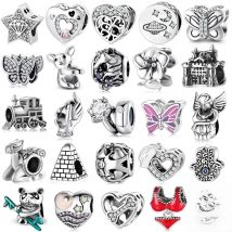 100% Authentic 925 Sterling Silver Beads Unicorn Butterfly Koala Bikini Ring Charms for Jewelry Making Silver Original Bracelet