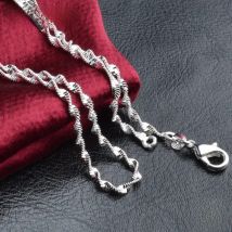 ZDADAN 925 Sterling Silver 2MM Water Wave Necklace For Men Women Party Jewelry
