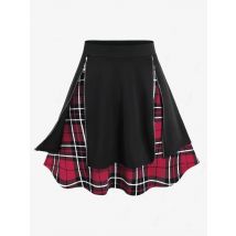 ROSEGAL Women's Plus Size Skirts Fashion Elastic Waist Plaid Zippers Embellishment Mini A Line Skirt Summer Streetwear Costume