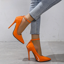Aphixta Orange New Luxury Crystals Buckle Pimp Super High 12cm Stiletto heels Pumps Women Shoes Pointed Toe Colorful Party Pumps