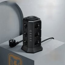 TESSAN Tower Power Strip Multiple Socket with 12 Outlets 5 USB Port 2M Extension Cable EU Plug Vertical Electric Socket for Home