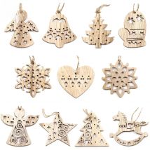 10PCS Lovely Vintage Christmas Wooden Pendant Ornaments DIY Wood Crafts Kids Gift Xmas Tree Ornament Christmas Party Decorations