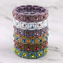 Enamel Stretch Glass Bangle Tile Bead Bracelet for Women