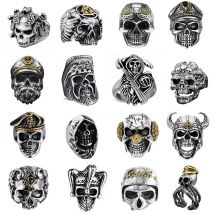 Gothic Punk Ring For Men Retro Skeleton Devil Male Ring Skull Adjustable Exaggeration  Snake Captain
