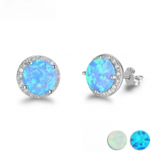 10mm Blue Opal Stone 925 Sterling Silver Stud Earrings Ocean Style Fashion Earrings for Women Gift for Her (Jewelora EA102018)
