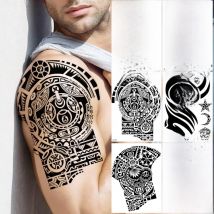 Black Armband Totem Temporary Tattoos For Men Boys Maori Star Waterproof Fake Tattoo Sticker Arm Thigh Water Transfer Tatoos