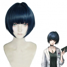 P5 Persona 5 Tae Takemi Short Blue Black Mixed Heat Resistant Hair Cosplay Costume Wig + Wig Cap