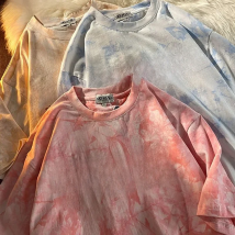 Short Sleeve T-shirts Women Letter Embroidery Tie-Dye Hot Sale Hip Hop Loose Korean Style All-match Students Simple Chic O-neck