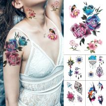 Waterproof Temporary Tattoo Sticker Bird Peony Flowers Tattoos Cherry Blossom Rose Body Art Arm Fake Tatoo Women Men