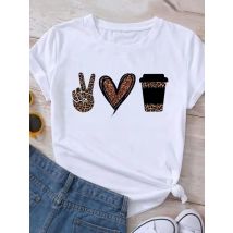 Graphic T Shirt Clothing Coffee Leopard 90s Summer Short Sleeve Women Print Casual Fashion Clothes Tee T-shirt Female Top