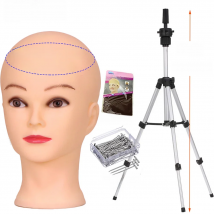Bald Mannequin Head With Stand Tripod Silver For Mannequin Wigs 70Cm Adjustable Tripod Wig Stand With Mannequin Wig Making Kits