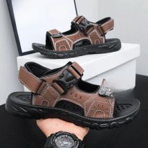 Summer Men Sandals PU Leather Lightweight Open Toe Flat Mens Casual Shoes Outdoor Walking Sandals for Men Beach Shoes Size 39-46