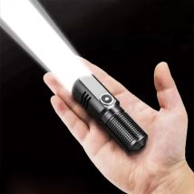 Mini Flashlight XHP50 LED USB C Rechargeable 16340 18650 Battery Flashlight 1500lm Powerful Torch Can Be Closed with One Click