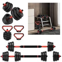 3-in-1 Dumbbells Set 20 kg Adjustable Dumbbells with Extra Barbell Bar Plastic-Coated Weight Plates Fitness Exercise Home Gym